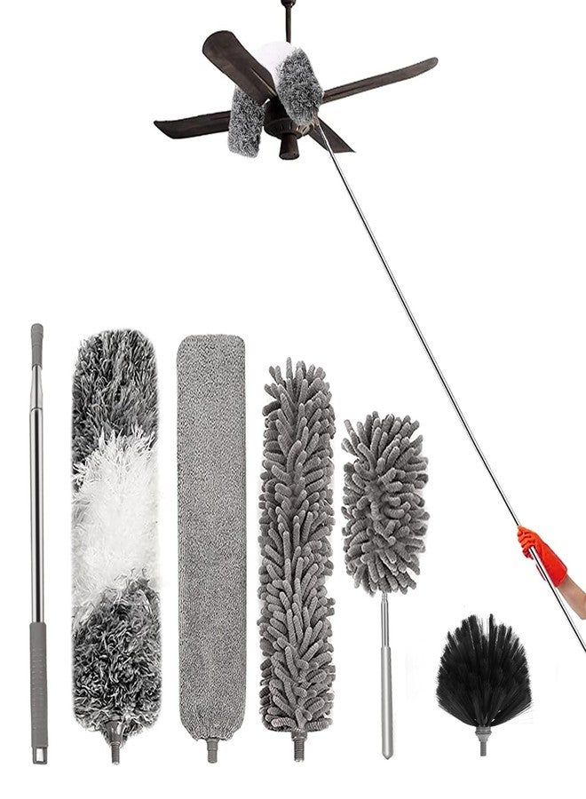 ShineMe 6pack Duster with Extension Pole, Reusable Microfiber Duster with Telescoping Pole & Different Duster Head for Cleaning High Ceilings, Walls, Fans, Cobweb, Gap, Blind, Furniture, Cars... - Image 1